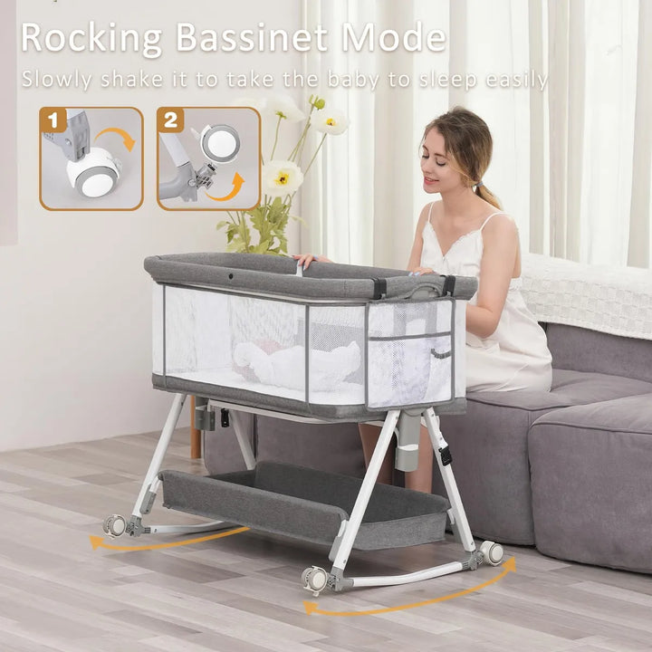 Moisés Para Bebé 3 En 1 Cuna Portátil Ajustable Gris