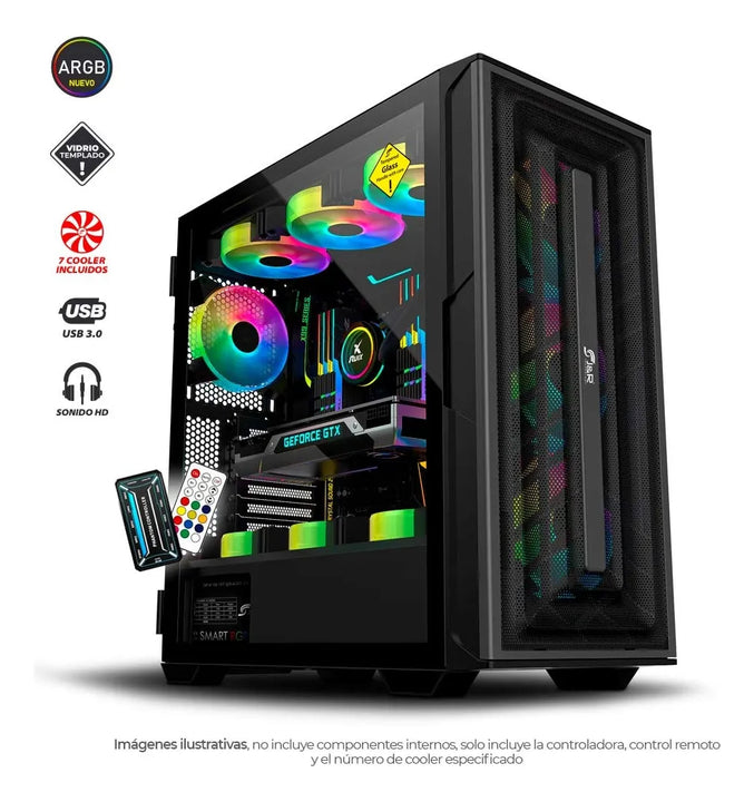 Chasis Gamer E-atx Argb 7 Coolers Argb Jx-125 War Hammer Negro