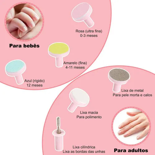 Cortauñas Eléctrico Para Bebés Y Niños Con 6 Recambios Rosas Rosa