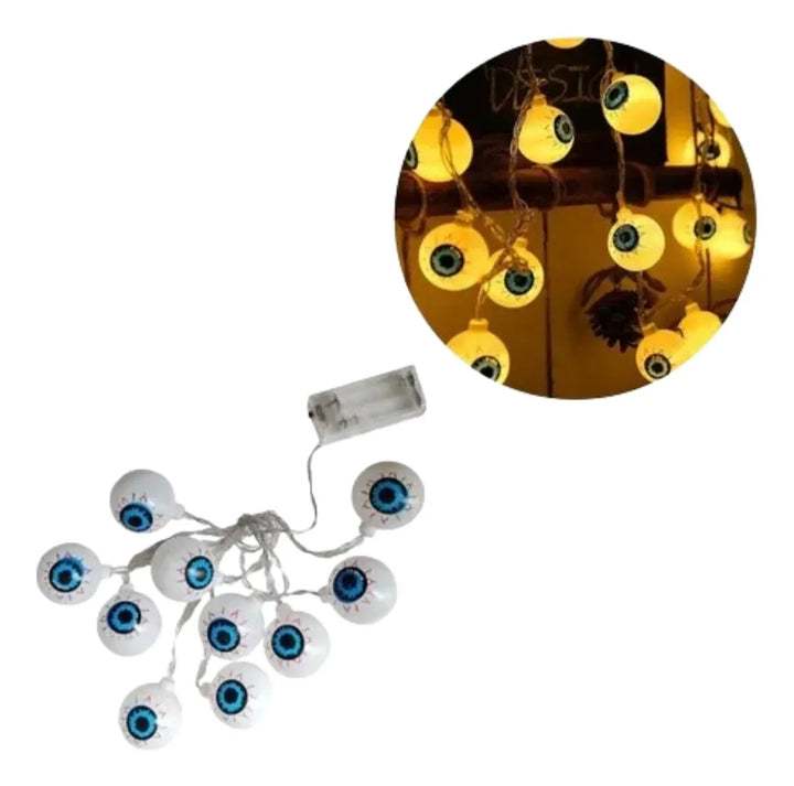 Guirnalda 10 Led Halloween Ojos Blanco Extension 2mt Pilas