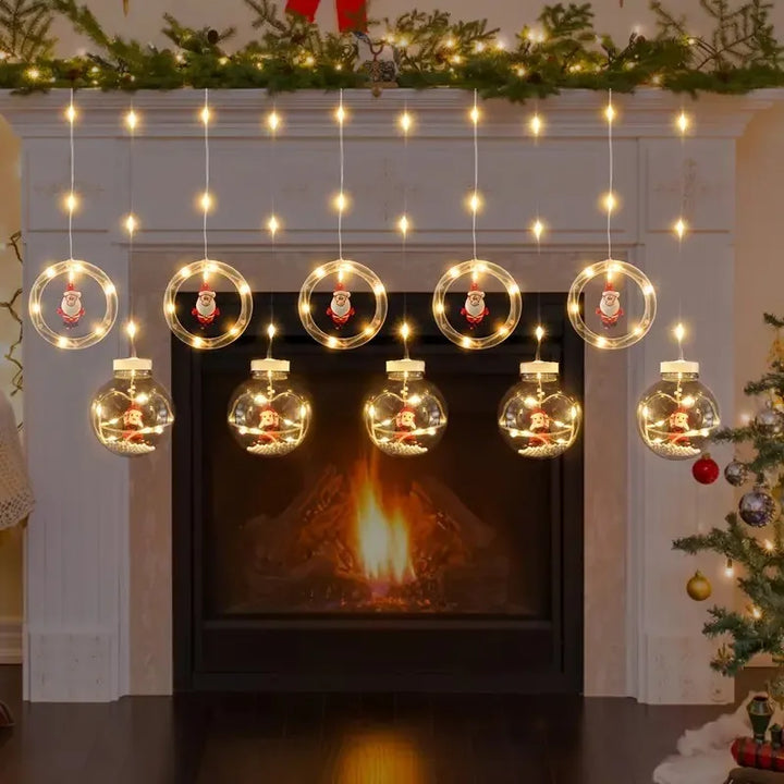 Instalación Cortina Bolas Y Aros Navideños Figuras Navideñas Cálidas