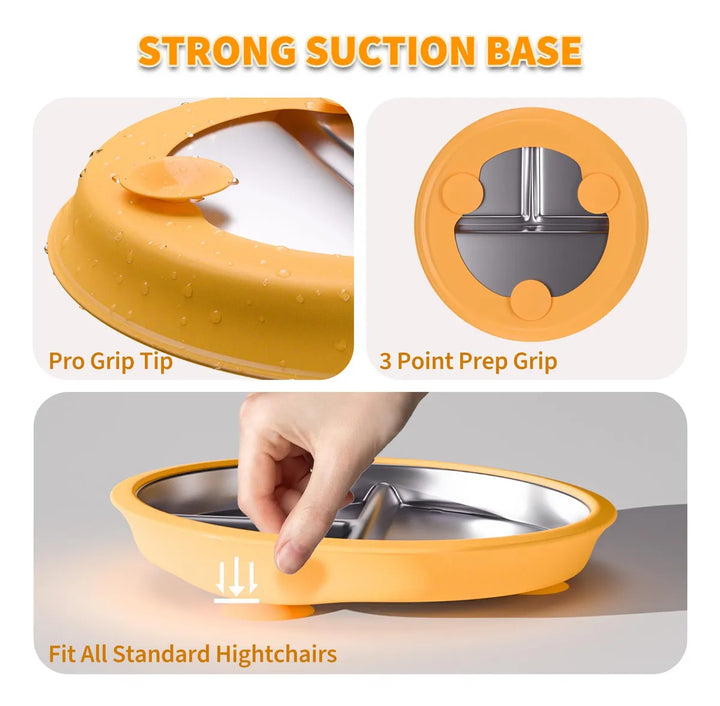 Plato Antideslizante De Acero Inoxidable Para Niños 2 Unidad