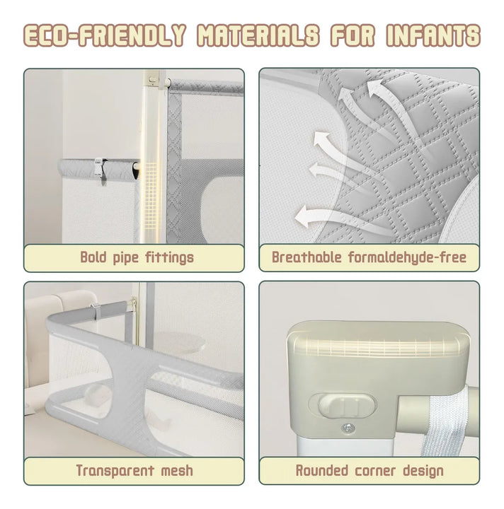 Cuna Portátil 3 En 1 Para Bebé Cama Lateral Ajustable Gris