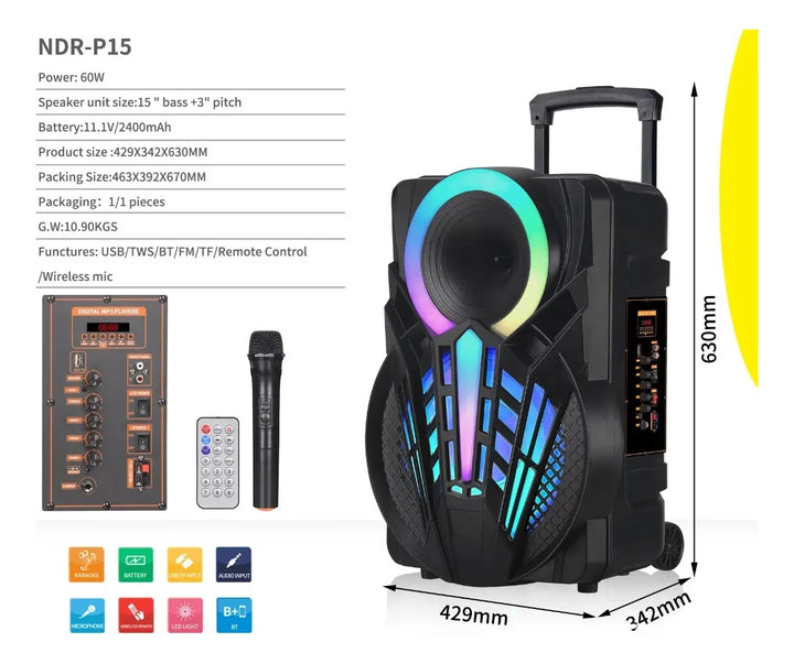 Parlante Altavoz Inalambrico Portatil Bluetooth 15 Pulgadas Negro