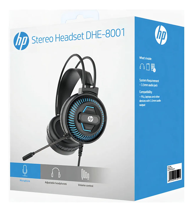 Conexión de auriculares HP Gamer P2 Blue Light Dhe-8001 Black Light Color azul