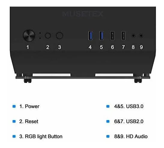 Musetex Gaming Pc Chasis Con 6 Ventiladores Led Argb 120mm
