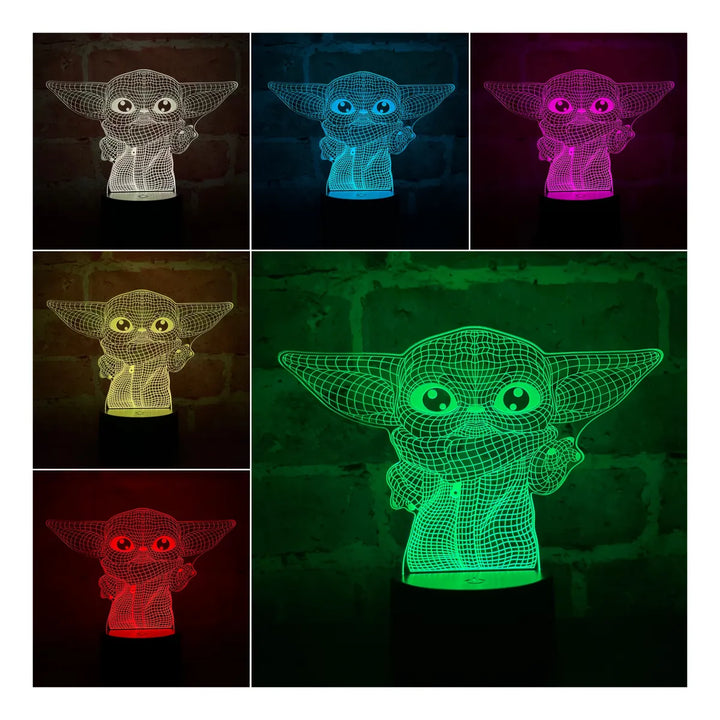 Lámpara Led 3d Star Wars Baby Yoda Grogu Holograma Regalo Negro