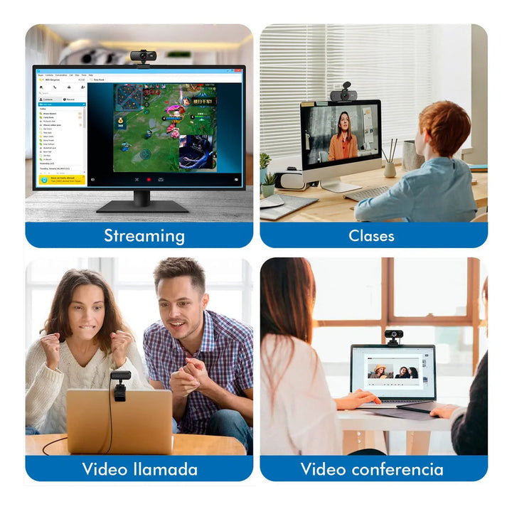 Webcam Camara Web Linkon 2k 1440p Usb Microfono + Tripode Color Negro