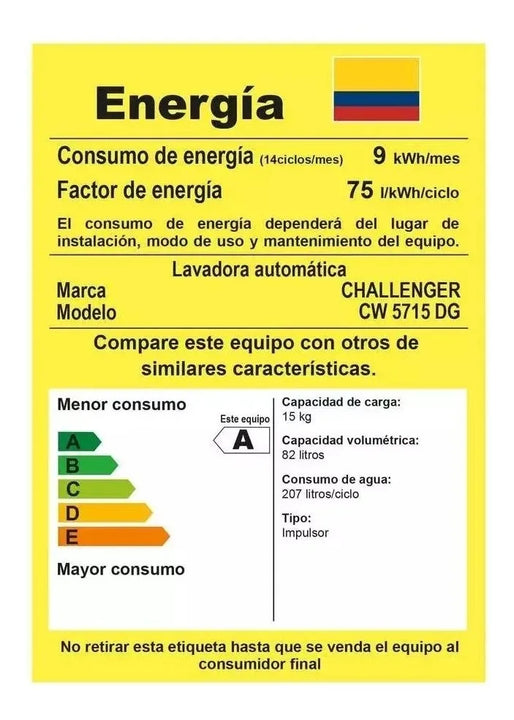 Lavadora Automática 15 Kg Challenger Cw 5715 Dg Gris