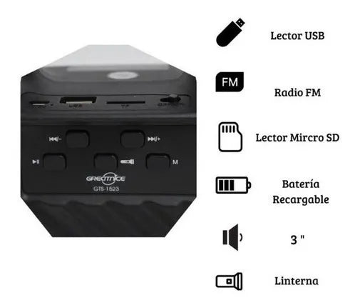 Parlante Bluetooth / Radio Recargable Con Linterna Portátil Negro