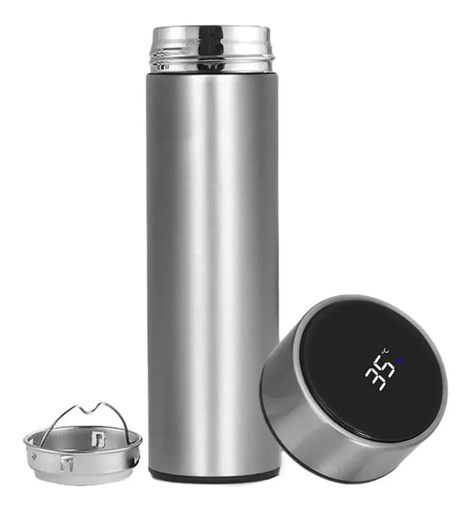Termo Inteligente Pantalla Digital Bebidas Acero Inoxidable Color Plateado