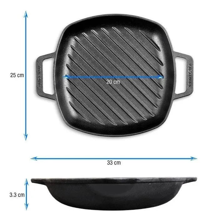 Sarten 10*10 D/asa De Hierro Fundido Esmaltado Victoria Color Negro