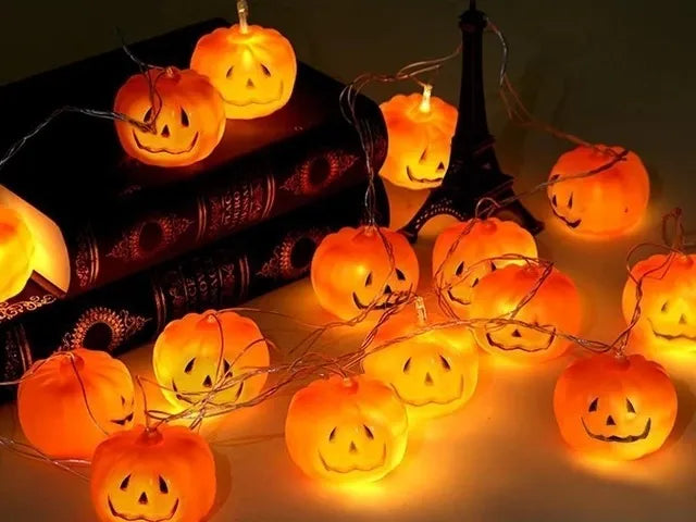 Guirnalda 10 Led Calabazas Extensión Halloween 2mt Pilas Aa