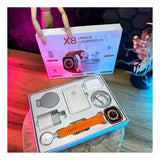 Combo Unique Reloj X8 Ultra Smartwatch Naranja + Audífonos + Power Bank 10000mAh