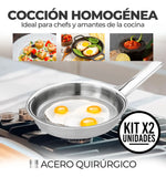 Set x2 Sartenes de Acero Quirúrgico 18/10 con Tapa, Cocina Gourmet Saludable, Alta Durabilidad, Antiadherente Natural sin Revestimientos, Apta para Todo Tipo de Estufas