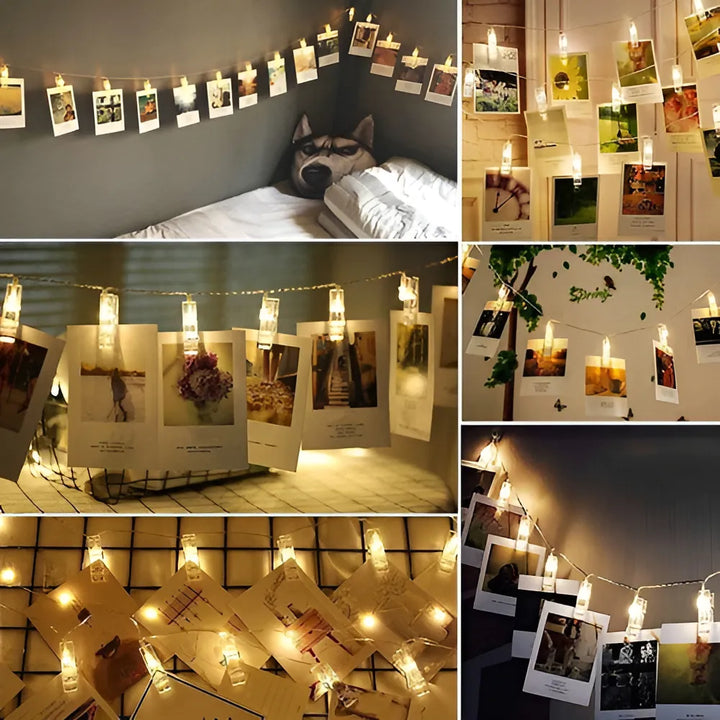 Guirnalda de luces LED para fotos, 20 clips de fotos en color de The A Lights