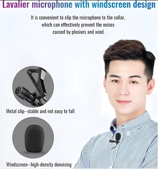 Micrófono De Solapa Para Pc Y Amplificador Entrada 3.5 Mm Ts Color Negro