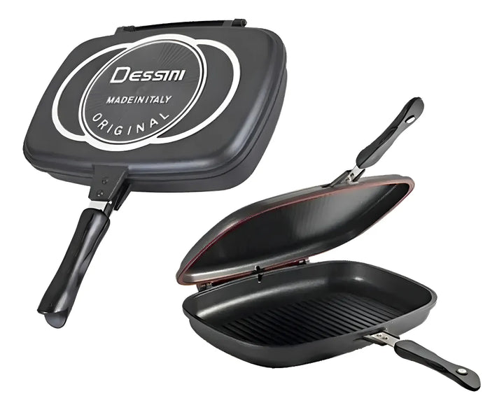 Sartén Doble Parrilla Dessini Italiana Antiadherente 36 Cm Color Negro
