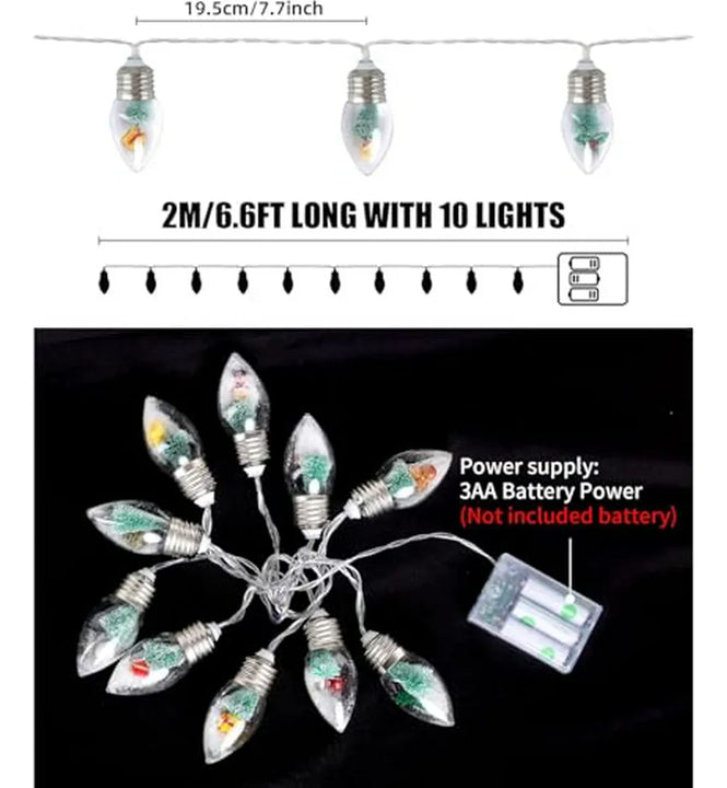 Luces Navideñas De Burbujas Vintage - 10 Led, 6 6ft, Pilas,