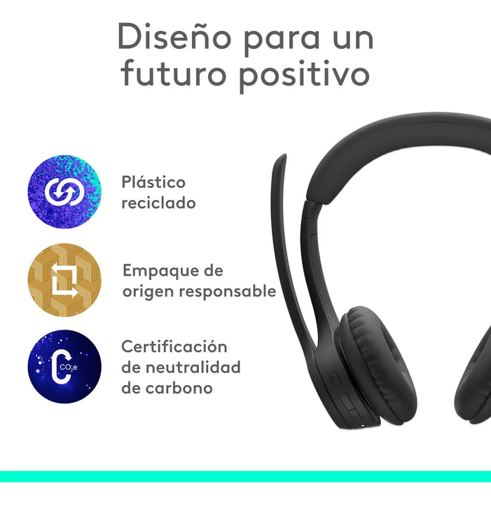 Logitech Zone 300, Diadema Bt Inalámbrica, 2 Micrófonos, Blk Color Negro Luz Blanco