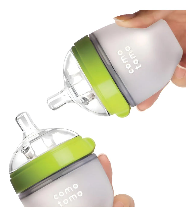 Comotomo biberón de silicona 150ml anticólico color verde 2 unidades
