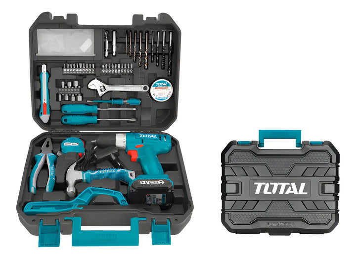 Taladro Total Inalámbrico 128 Accesorios + Batería 1.5ah Color Turquesa