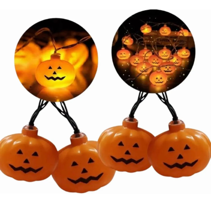 Guirnalda 10 Led Calabazas Extensión Halloween 2mt Pilas Aa