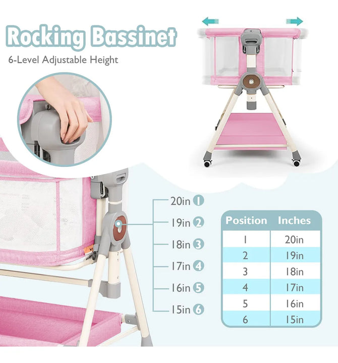 Cuna Mecedora 3 En 1 Para Bebé Rosa Con Música Y Almacenamie