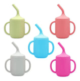 Vaso Pitillo Silicona Bebés Taza Entrenamiento Con Cepillo Color Celeste