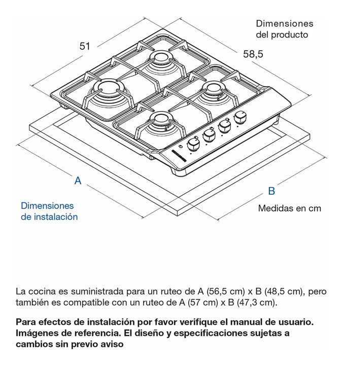 Estufa De Empotrar En Acero Inoxidable 4 Puestos De 58.5cm G