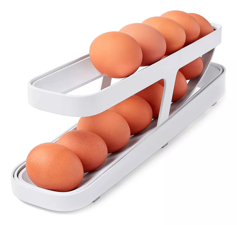 Organizador de bandejas dispensadoras enrollables para huevos, hasta 14 unidades, en color blanco