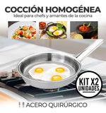 Set X2 Sartén Acero Quirúrgico 1810 Con Tapa Cocina Gourmet Plateado