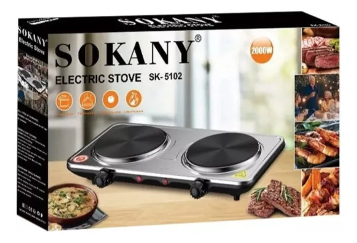 Estufa Eléctrica De 2 Puestos 2000w Plateado