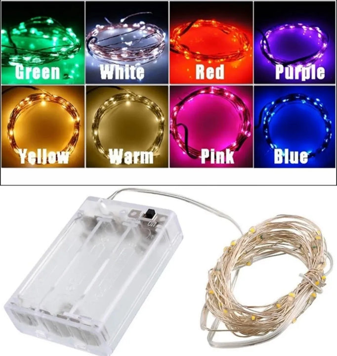 Alambre Micro 40 Led 2m Pilas Hilo Luz Hada Colores Supli Blanco, Rojo, Azul, Fucsia, Verde, Calido, Rosado, Multicolor, Verde/rojo