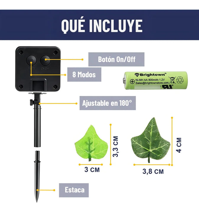 Guirnalda Luces Led Solar Cortina Hojas Enredadera Set 2 X7m