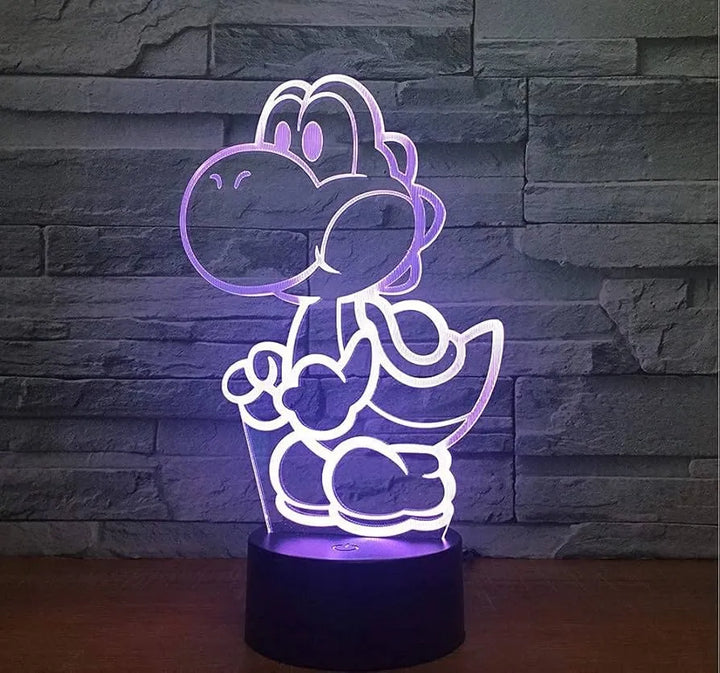 Lámpara De Noche Led 3d Mario Bros Yoshi Holograma Regalo Negra