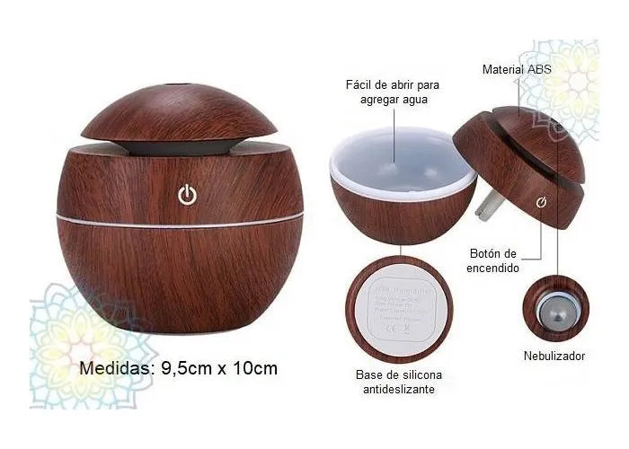 Humidificador Ultrasónico Qatar Shop 130mL Luz Nocturna Aromático Marrón Oscuro