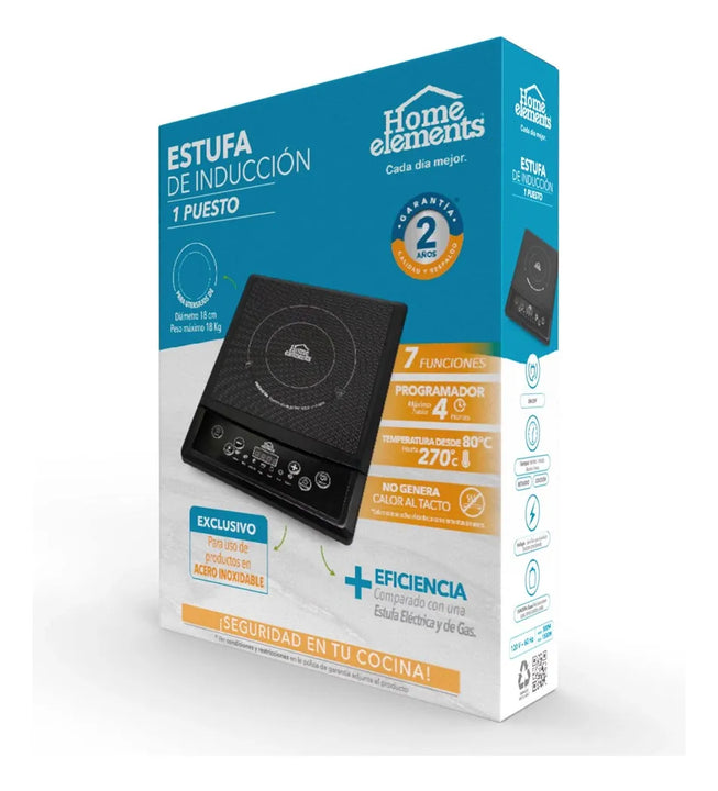 Estufa De Inducción 1 Puesto Home Elements Negro