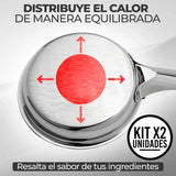 Set X2 Sartén Acero Quirúrgico 1810 Con Tapa Cocina Gourmet Plateado