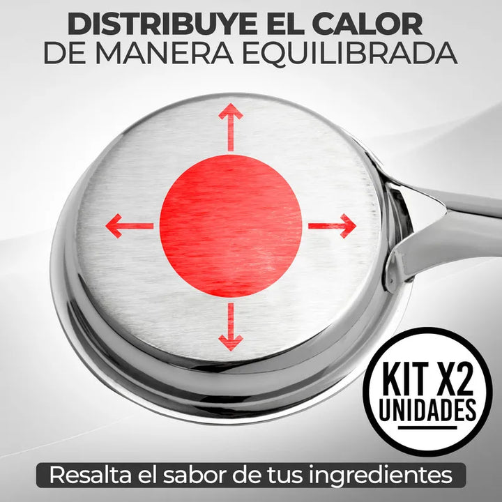 Set X2 Sartén Acero Quirúrgico 1810 Con Tapa Cocina Gourmet Plateado