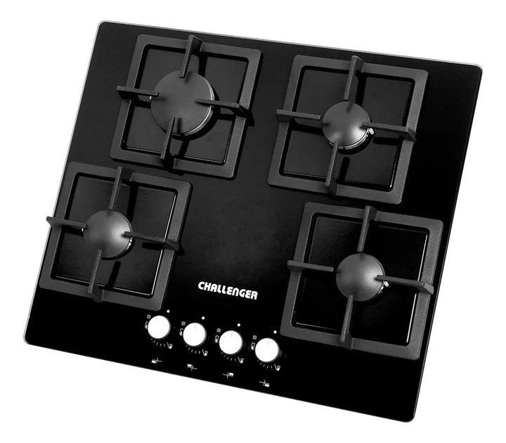 Estufa A Gas 4 Puestos Challenger/ Vidrio Templado Negro