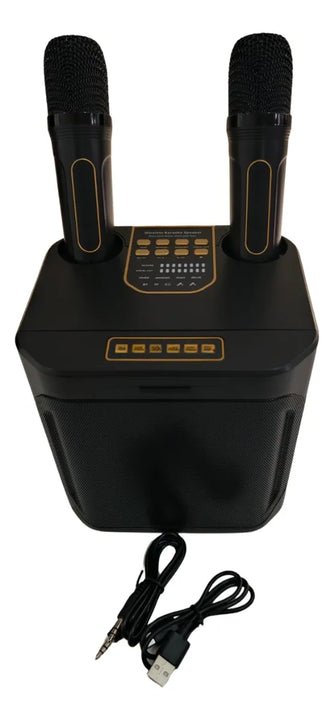 Parlante Portatil Bluetooth Karaoke 2 Micrófonos Inalámbrico Negro