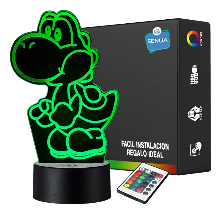 Lámpara De Noche Led 3d Mario Bros Yoshi Holograma Regalo Negra