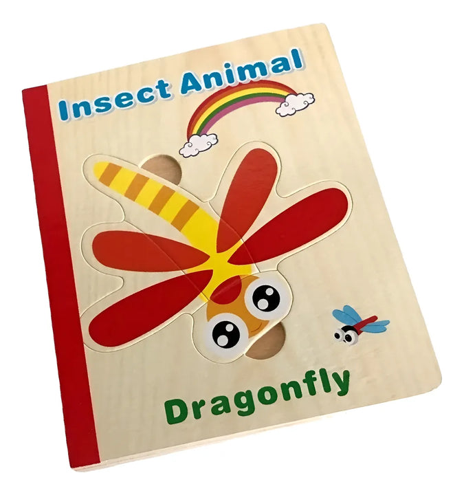 Libro de rompecabezas de madera Montessori con forma de animal