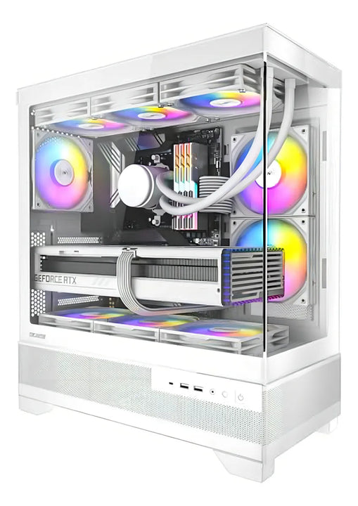 Caja Gaming Blanca Con Ventana Panorámica Y 6 Ventiladore