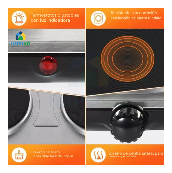 Fogon Estufa Eléctrica Sokany Dos Puestos Perillas Ajuste Temperatura Cocina Rápida Portátil Compacta Bajo Consumo Superficie Fácil Limpieza Potente Electrodoméstico Hogar Cocinas Modernas Eficiente