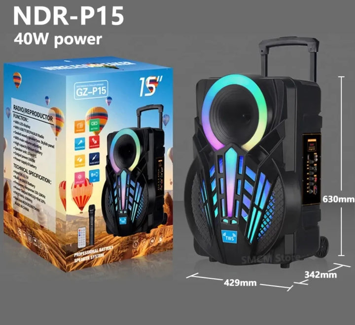 Parlante Altavoz Inalambrico Portatil Bluetooth 15 Pulgadas Negro