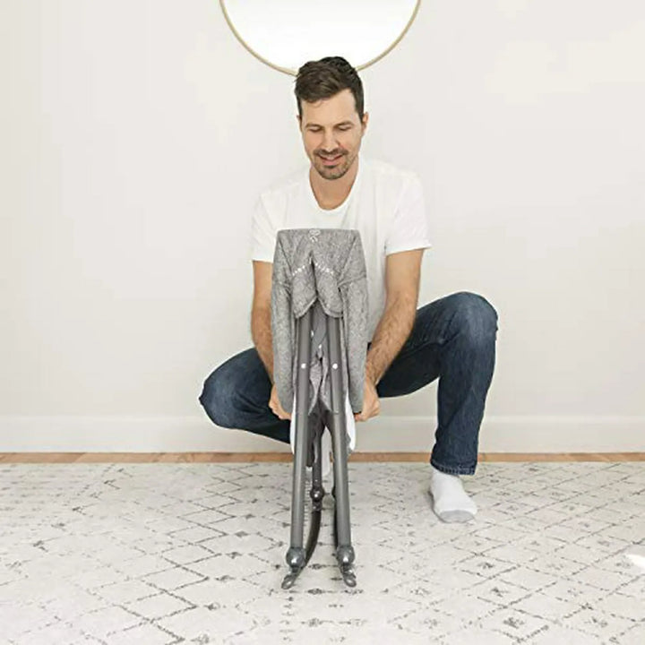 Cuna Mecedora Portátil Con Dosel Removible, Gris Tweed