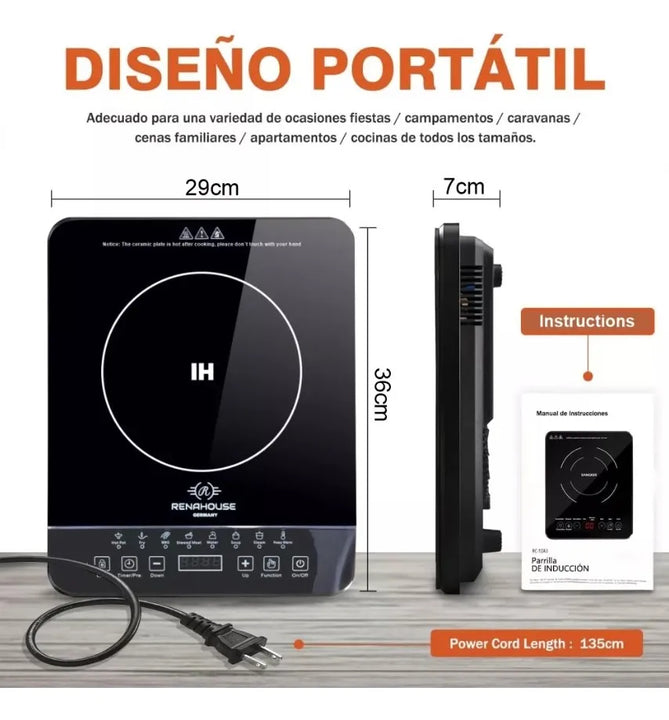 Estufa De Induccion 1 Puesto Eléctrica 9 Niveles Tacti 1000w Negro