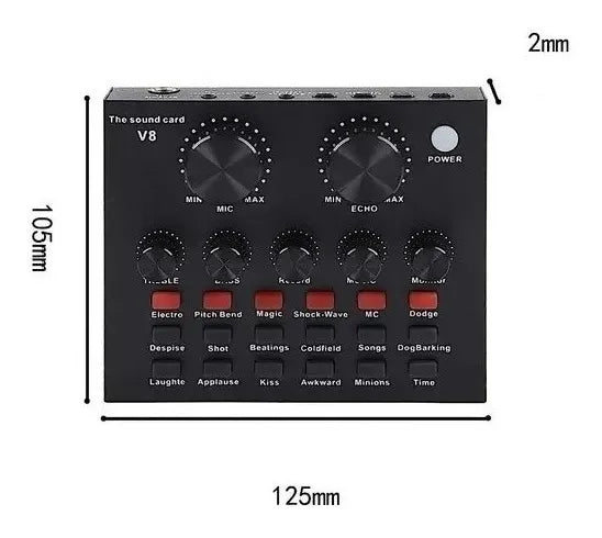 Tarjeta Sonido Externa V8 Transmisión Mic Aux Audif Equalize